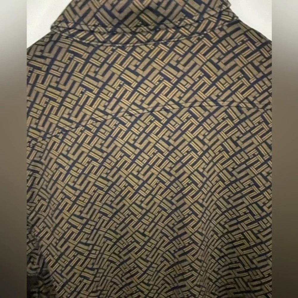 Murano Liquid Luxury Slim Fit Geometric Button Up Navy Blue Brown size M - Picture 3 of 13